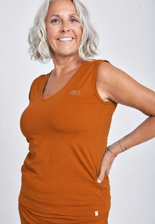 Mädchen & Damen Tennis Loose Fit Tanktop V-Neck, cognac von SPORTKIND