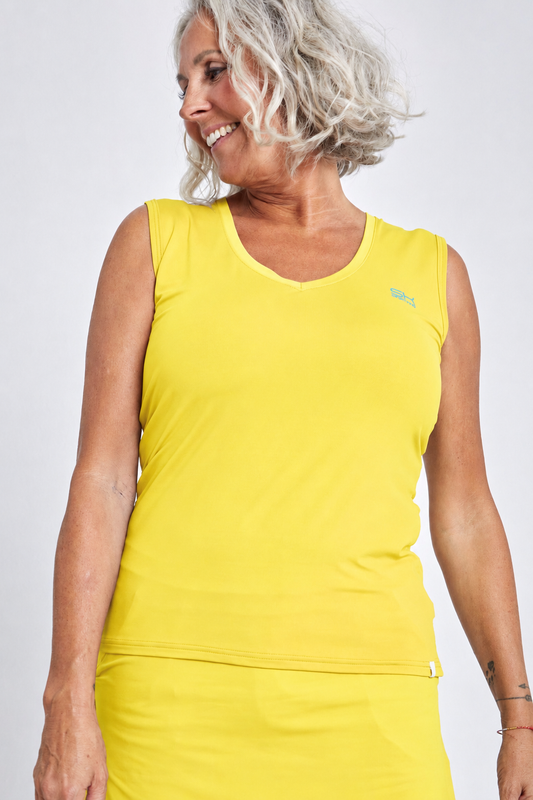 Mädchen & Damen Tennis Loose Fit Tanktop V-Neck, gelb von SPORTKIND