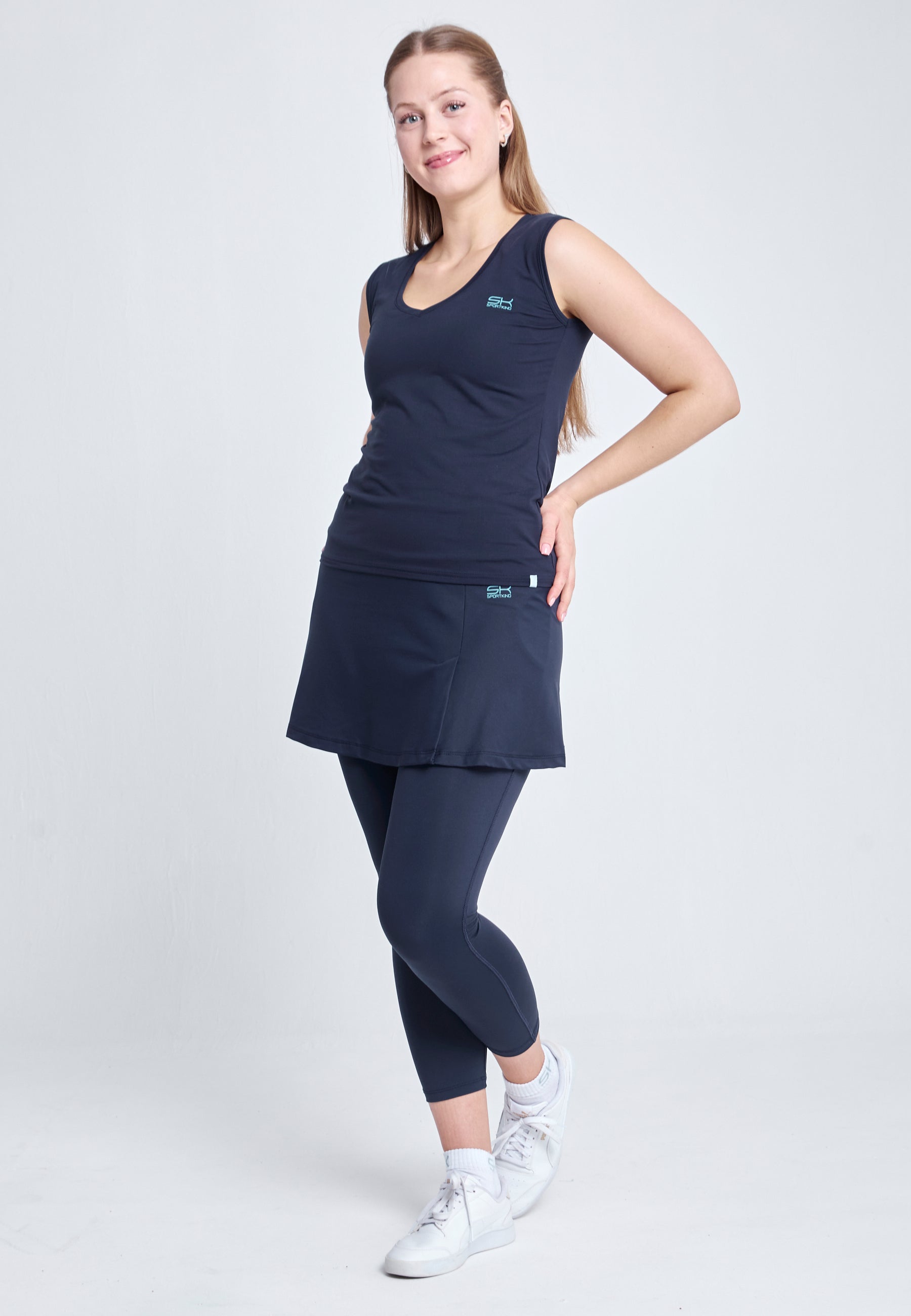 Mädchen & Damen Tennis Loose Fit Tanktop V-Neck, navy blau von SPORTKIND