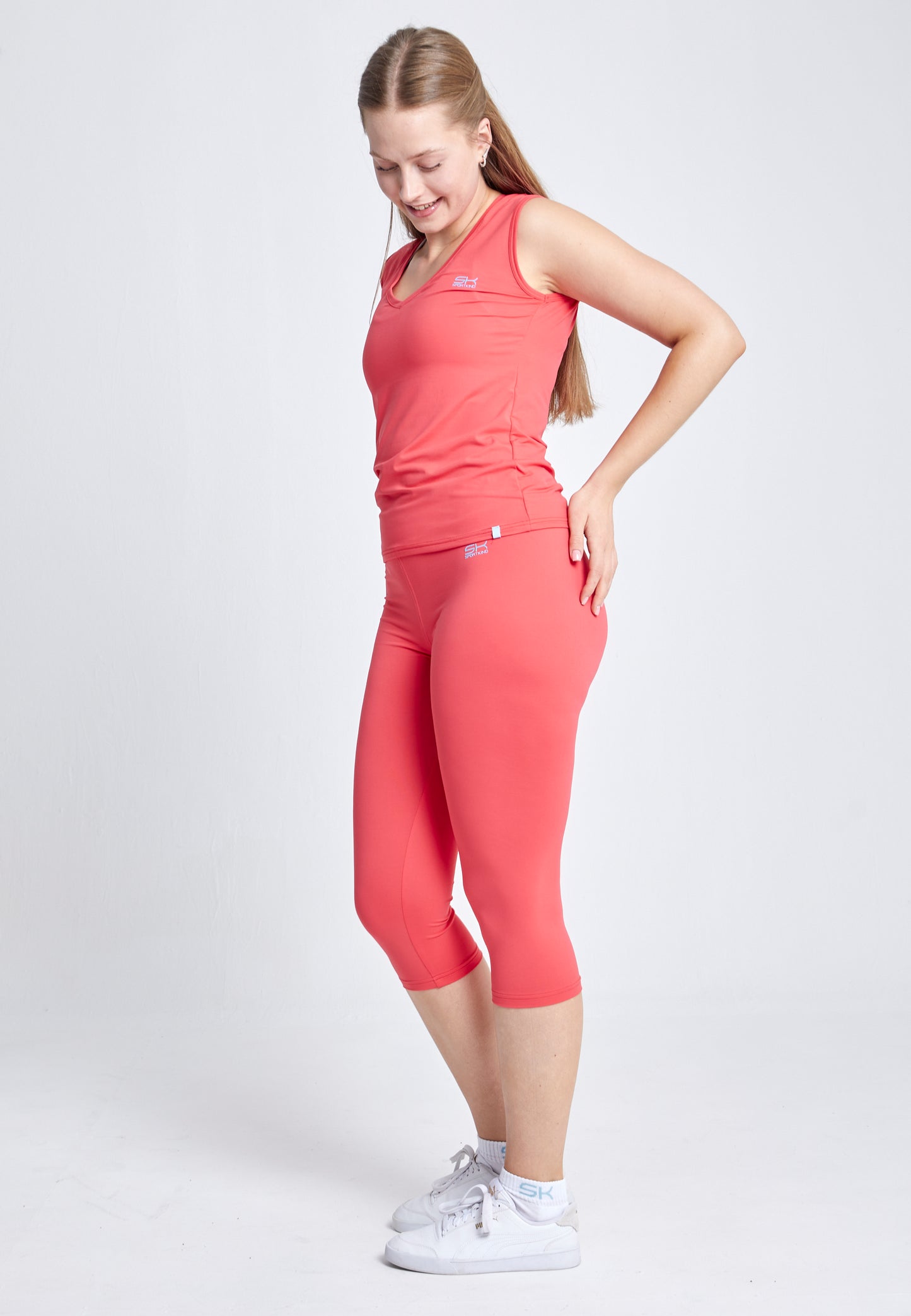 Mädchen & Damen Tennis Loose Fit Tanktop V-Neck, pfirsich von SPORTKIND