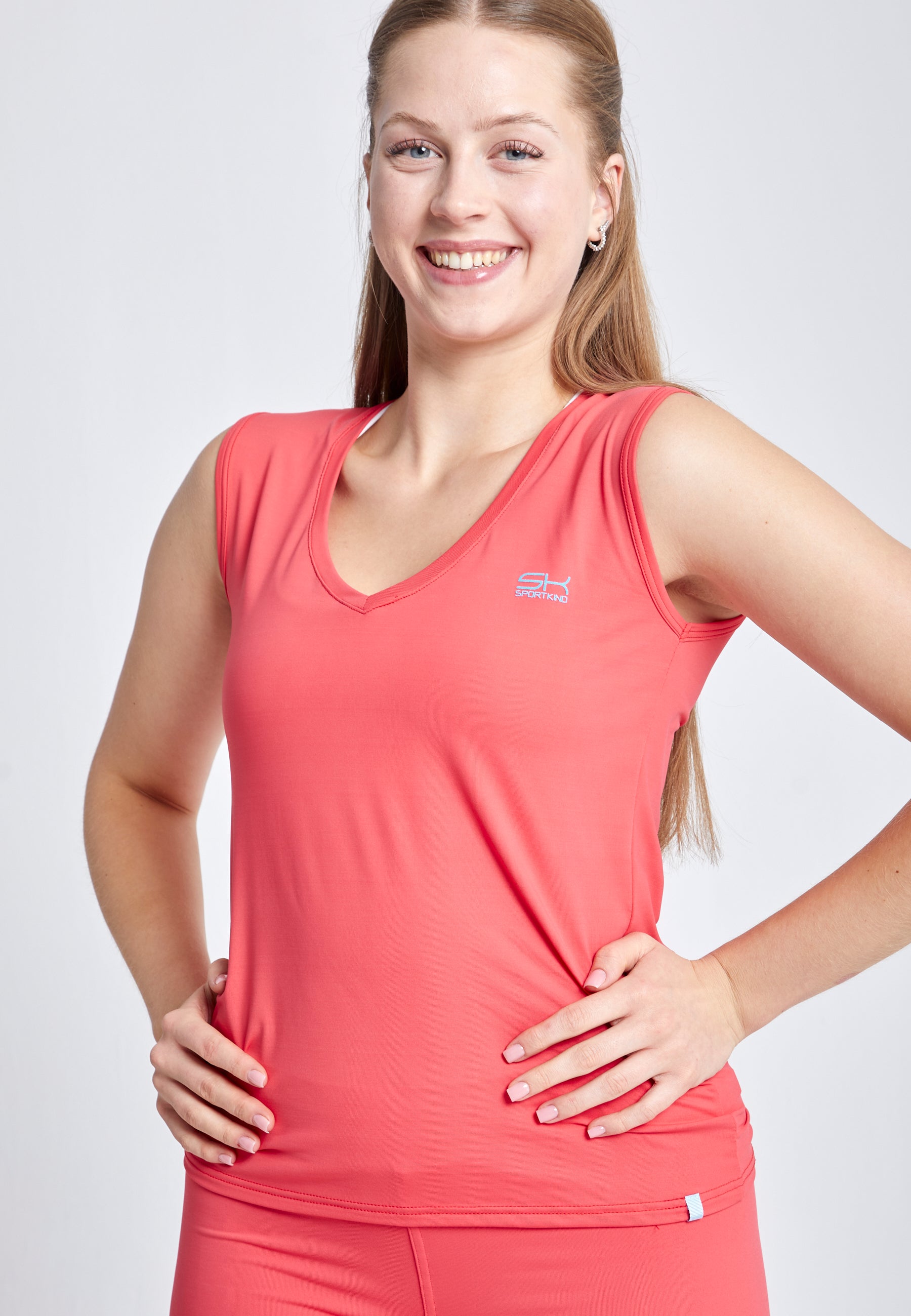 Mädchen & Damen Tennis Loose Fit Tanktop V-Neck, pfirsich von SPORTKIND