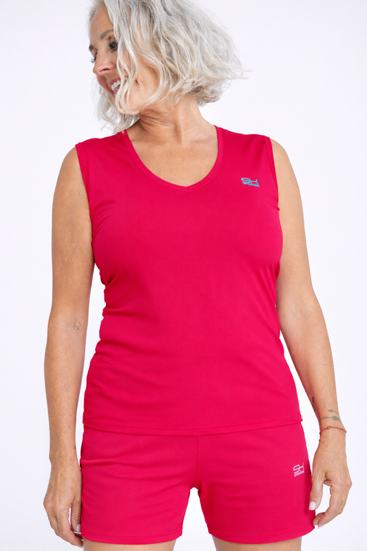 Mädchen & Damen Tennis Loose Fit Tanktop V-Neck, pink von SPORTKIND