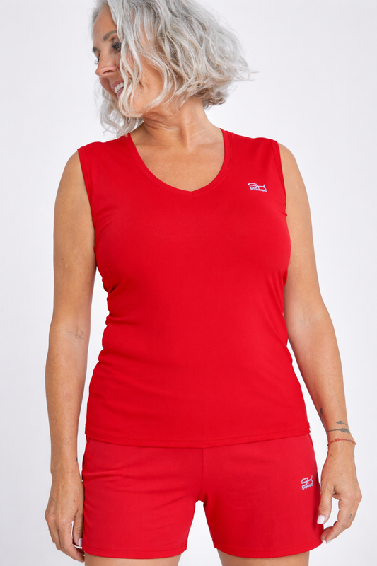 Mädchen & Damen Tennis Loose Fit Tanktop V-Neck, rot von SPORTKIND