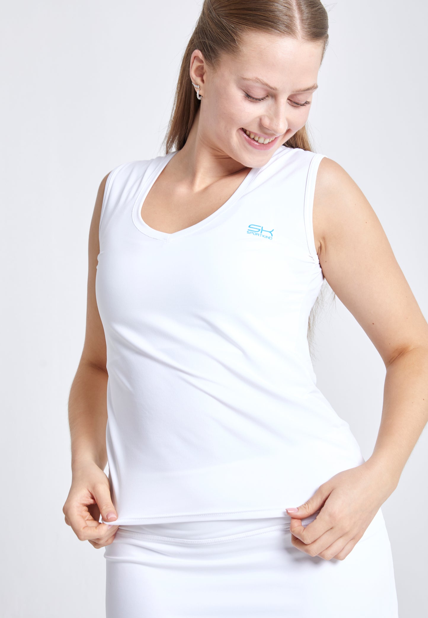 Mädchen & Damen Tennis Loose Fit Tanktop V-Neck, weiss von SPORTKIND