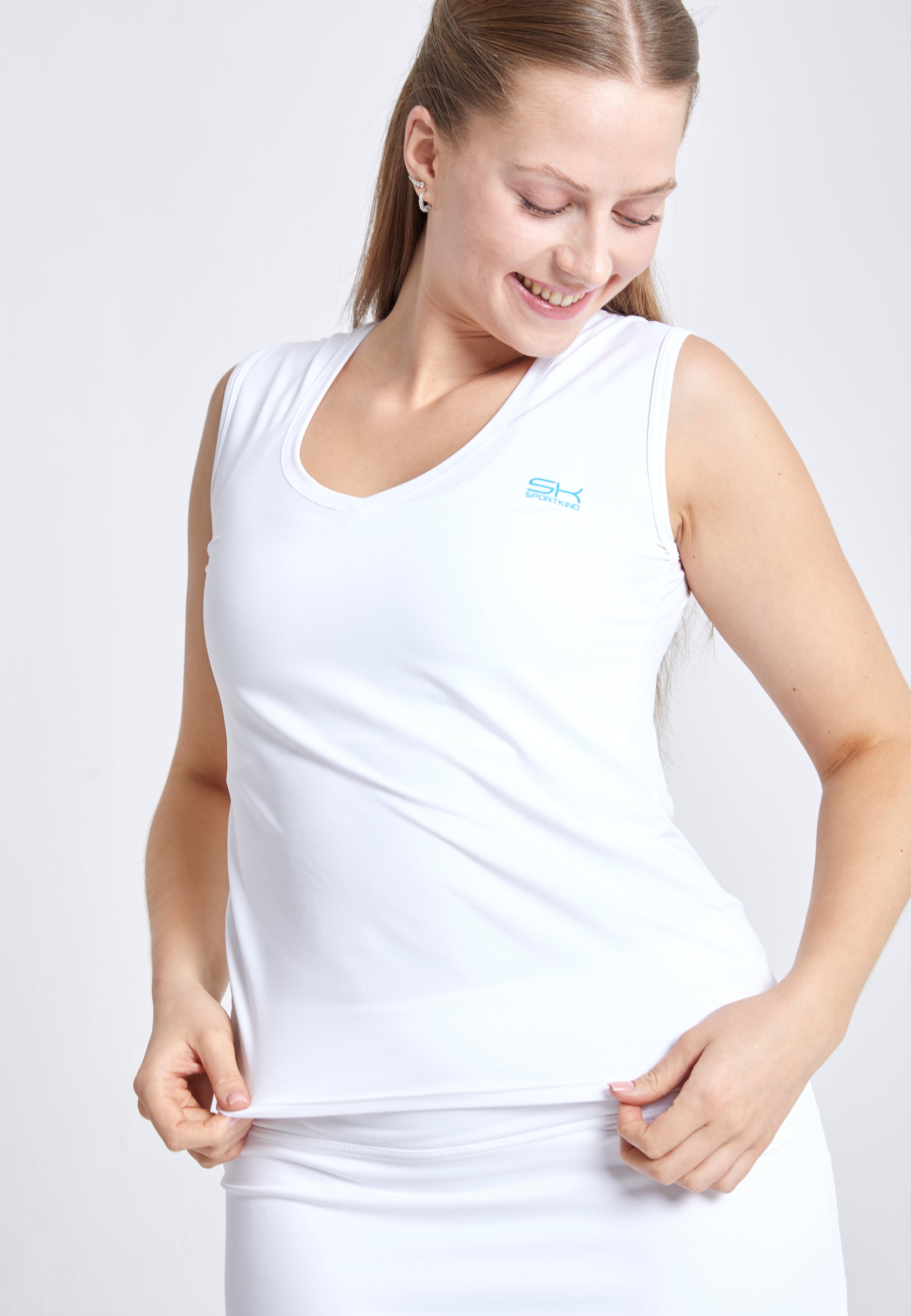 Mädchen & Damen Tennis Loose Fit Tanktop V-Neck, weiss von SPORTKIND