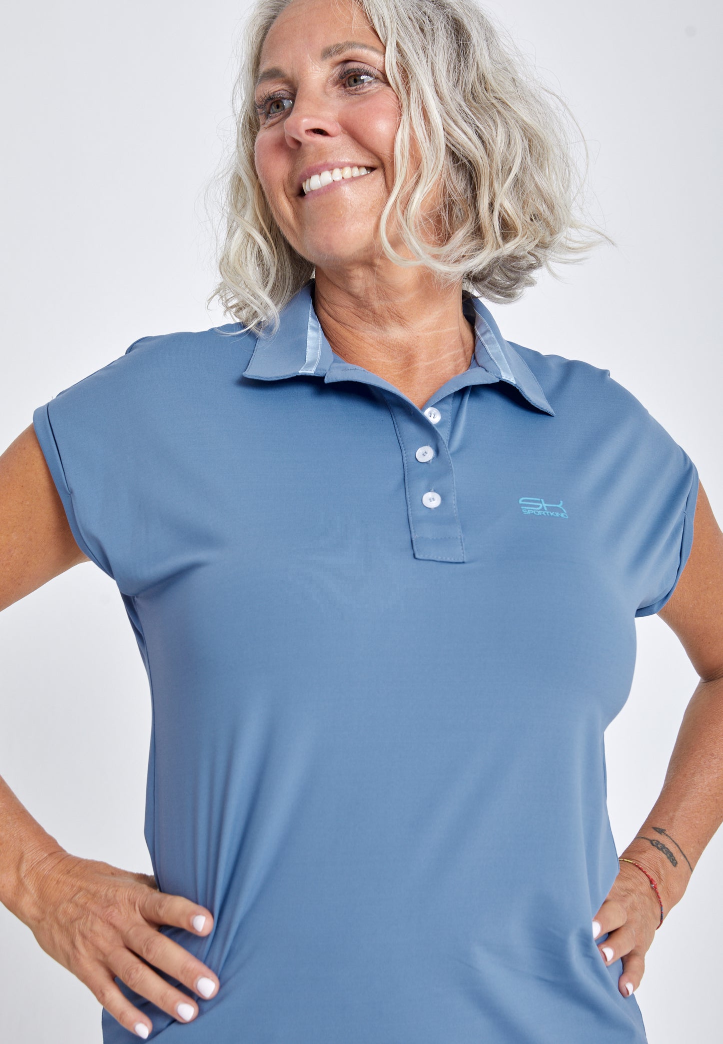 Mädchen & Damen Tennis Polo Shirt Loose-Fit, grau blau von SPORTKIND