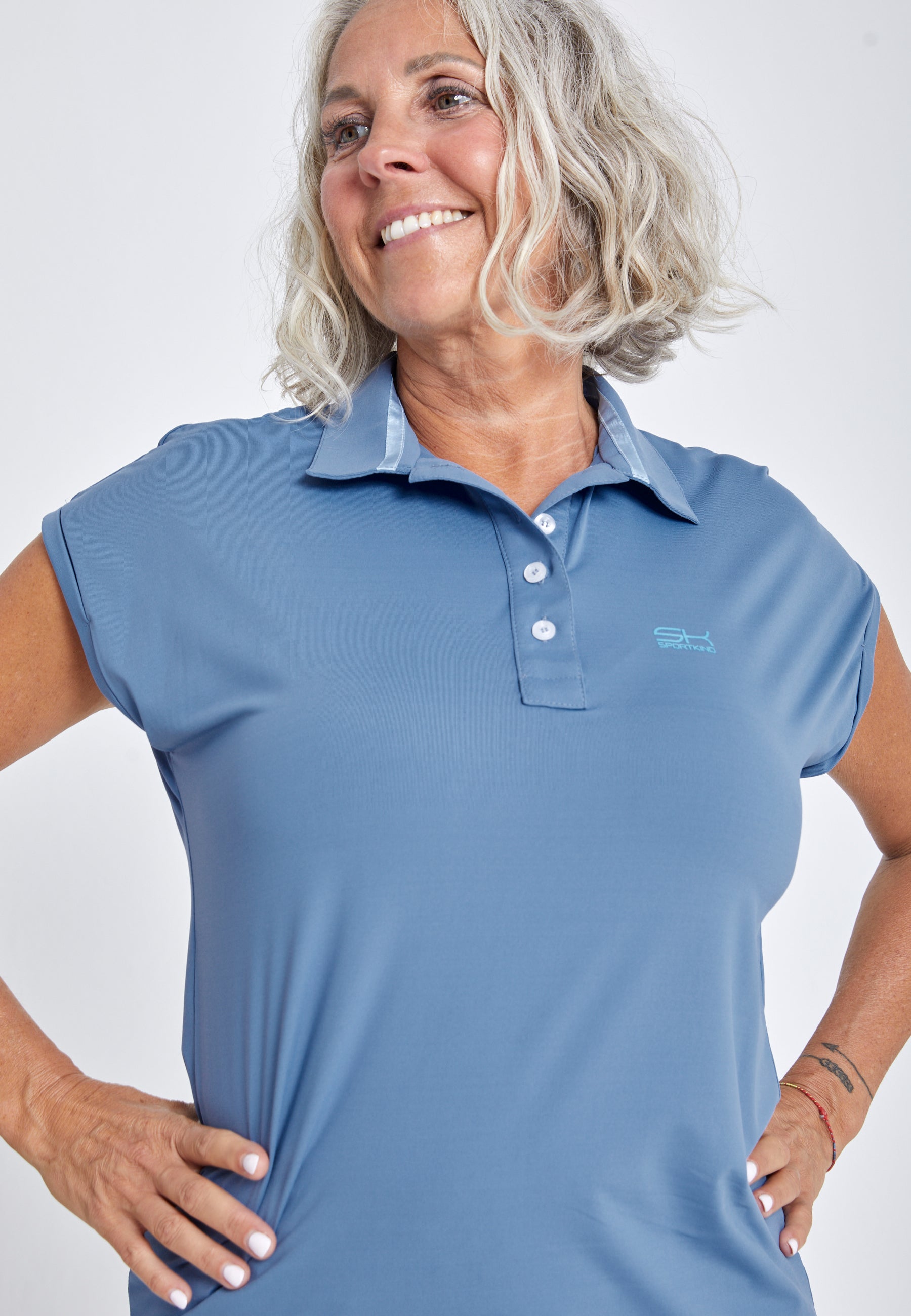 Mädchen & Damen Tennis Polo Shirt Loose-Fit, grau blau von SPORTKIND
