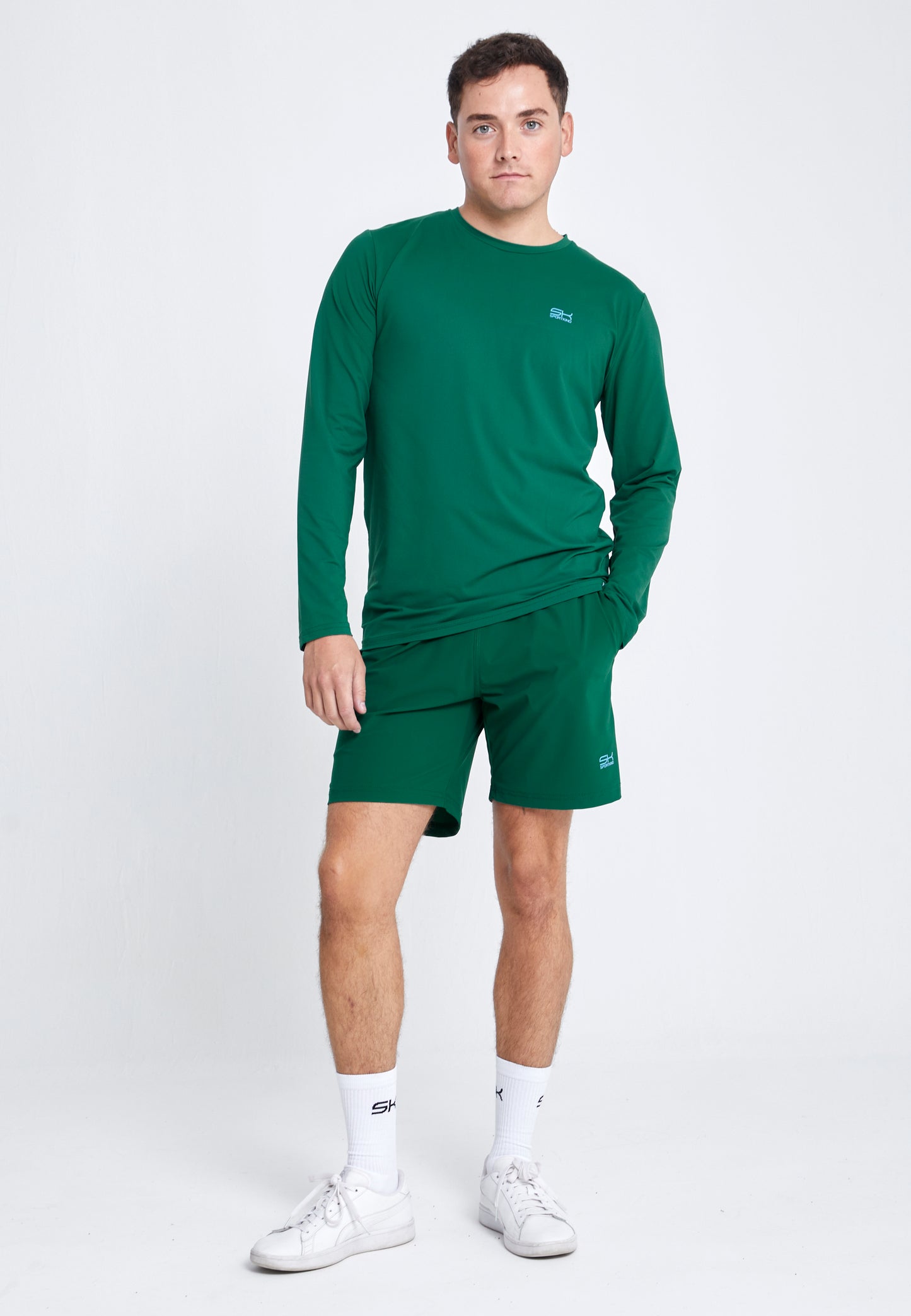 Jungen & Herren Tennis Rundhals Longsleeve Shirt, tannengrün von SPORTKIND