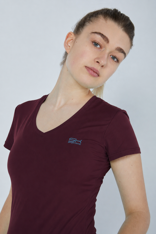 Mädchen & Damen Tennis T-Shirt V-Ausschnitt Damen & Maedchen, burgunder rot von SPORTKIND
