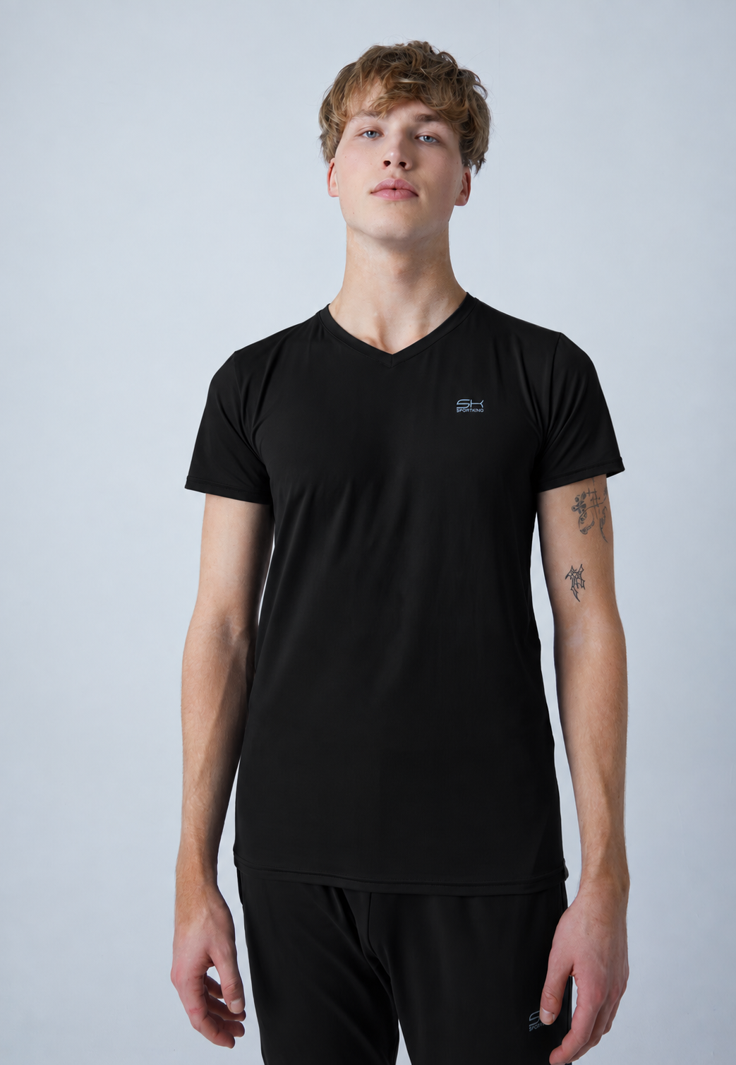Jungen & Herren Tennis T-Shirt V-Ausschnitt Herren & Jungen, schwarz von SPORTKIND