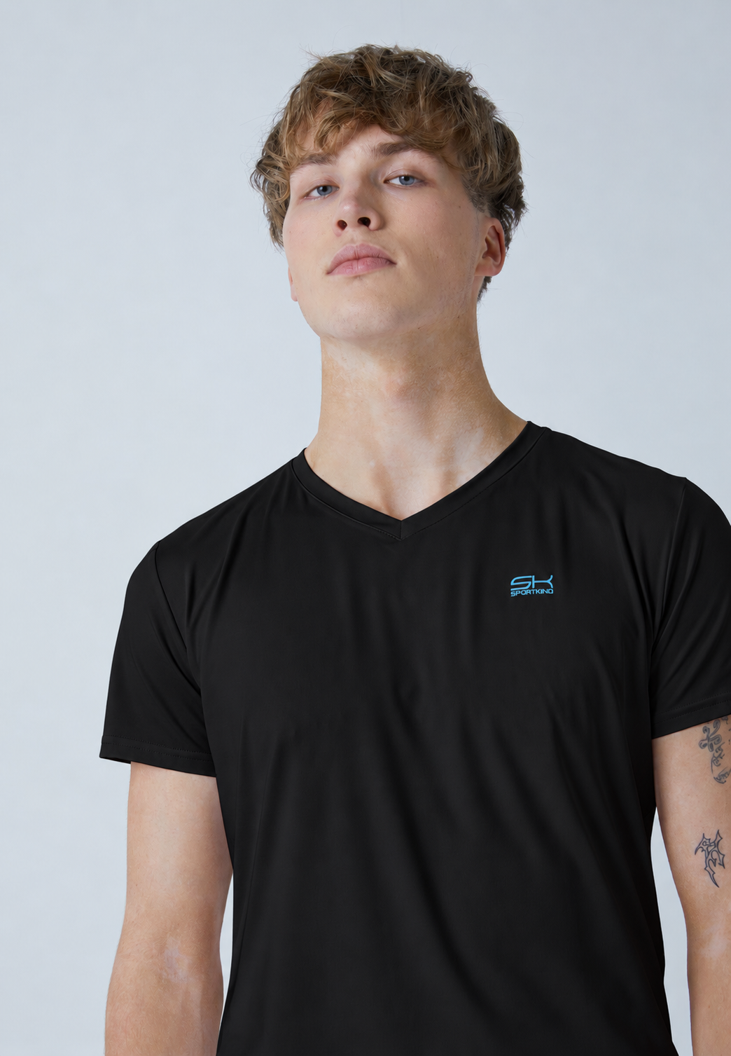 Jungen & Herren Tennis T-Shirt V-Ausschnitt Herren & Jungen, schwarz von SPORTKIND